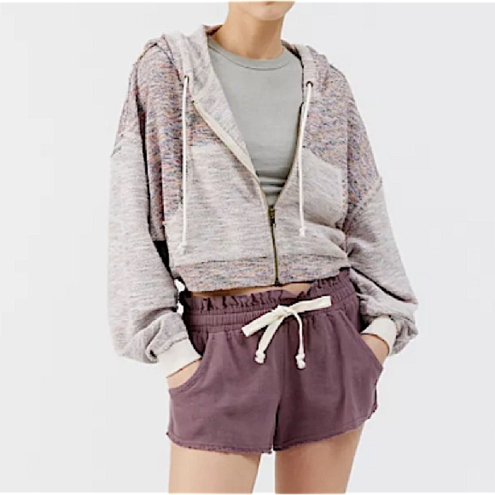 BDG Leah Baja Beach Multicolor Zip-Up Cropped Hoodie
